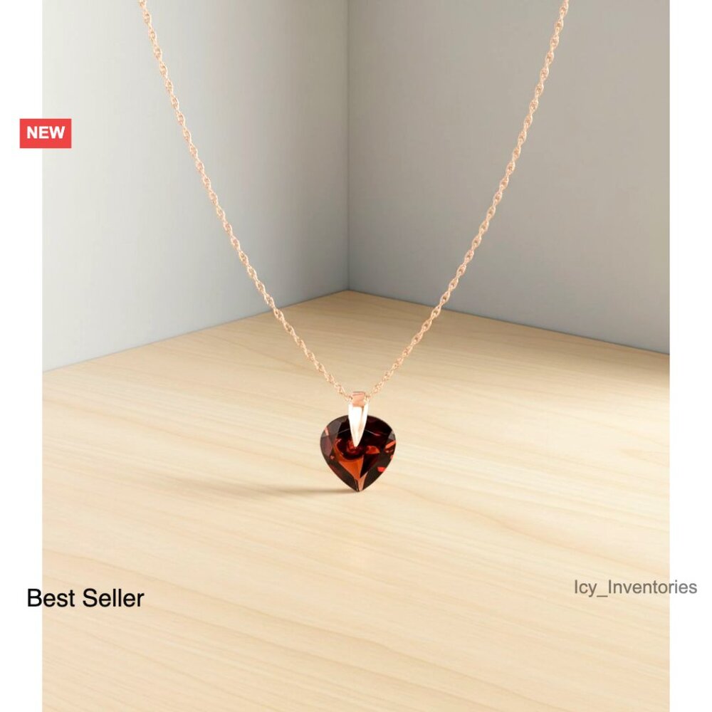 Solid Gold Necklace with Garnet Gemstone Elegant Minimal Classic Jewelry